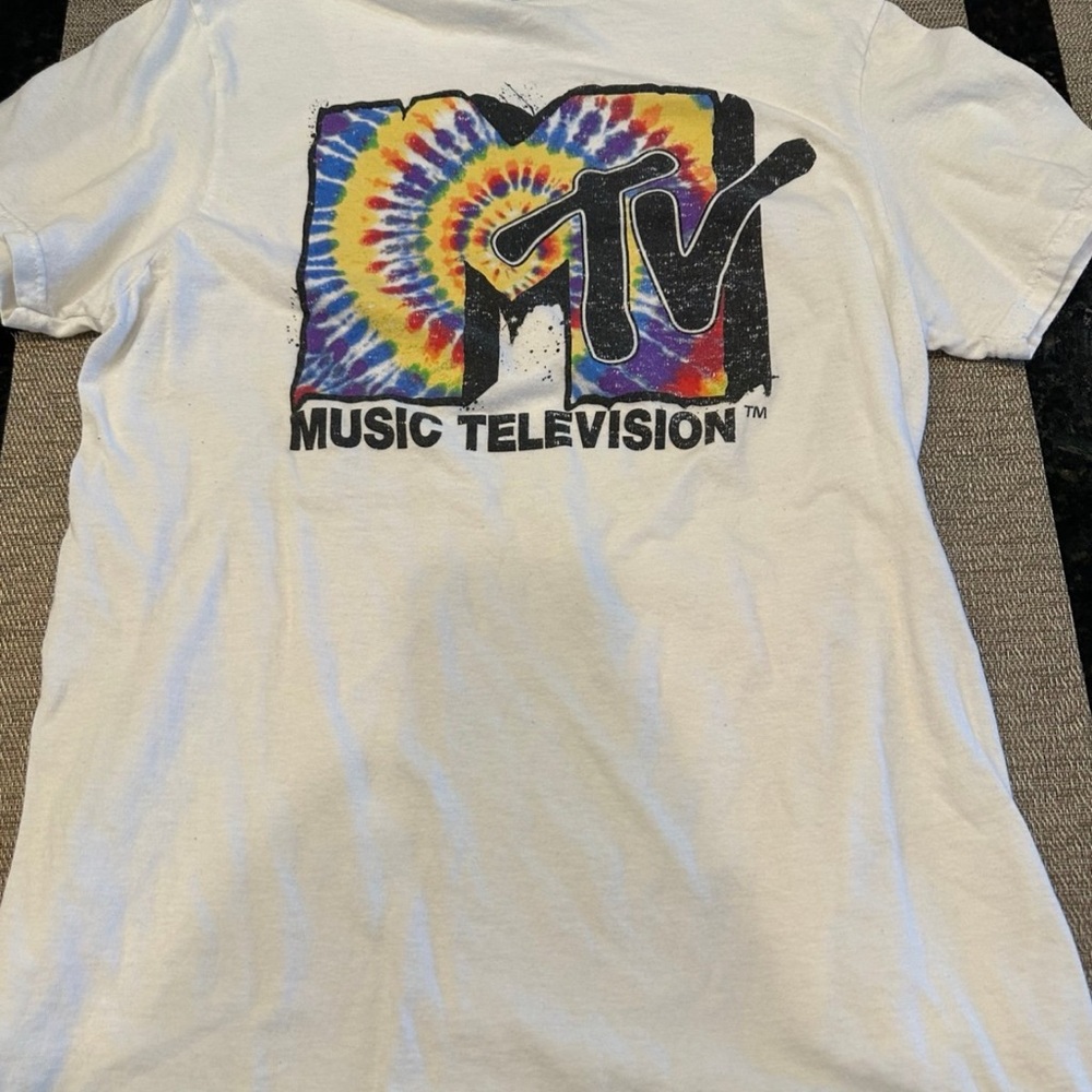 MTV White Tie-Dye Logo T-Shirt Women’s Size Small